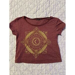 Truly Madly Deeply Celestial Moon Graphic Crop Tee Small Burgundy Witchy Boho
